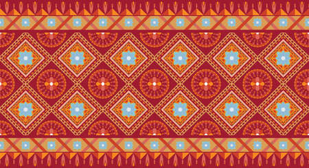 Ethnic fabric texture pattern Abstract Geometric Vector oriental illustration retro embroidery repeatingのイラスト素材