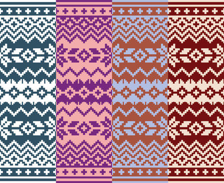Ethnic fabric texture pattern Abstract Geometric Vector oriental illustration retro embroidery repeatingのイラスト素材