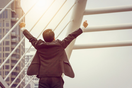 Business man Celebration Success Happiness at city Background, victory and Winner life Concept.の写真素材