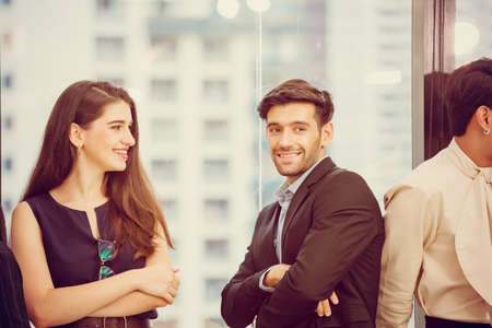Success and Teamwork concept, Group of young business people chatting after the meetingの写真素材