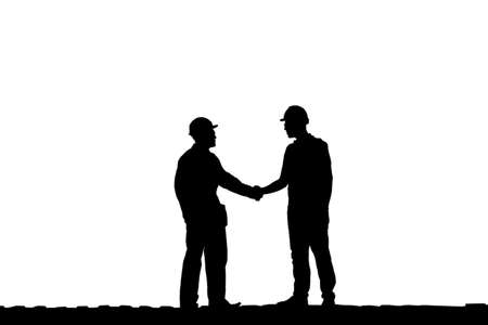 Silhouette of Business engineer man with clipping path handshake on white background, Success and happiness team conceptの写真素材