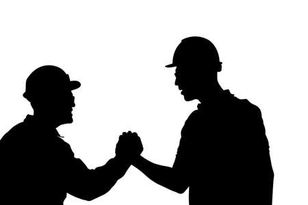 Silhouette of Business engineer man handshake over white background, Success and happiness team conceptの写真素材