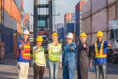 Success Teamwork Concept, Business people engineer and worker team smiling with giving thumbs up as sign of Successの写真素材