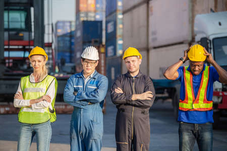 Success Teamwork Concept, Business people engineer and worker team smiling with arms crossed at...