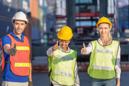 Success Teamwork Concept, Business people engineer and worker team smiling with giving thumbs up as sign of Successの写真素材