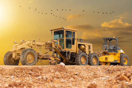 Backhoes Excavator machine at a construction siteの写真素材
