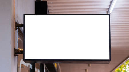 Mockup image of Blank billboard white screen posters and led outside storefront for advertisingの写真素材