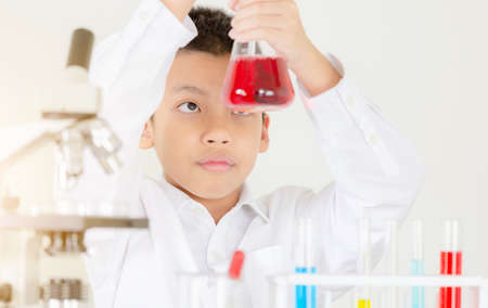 Children science concept, Portrait of teenager students educate in laboratory or classroom about...