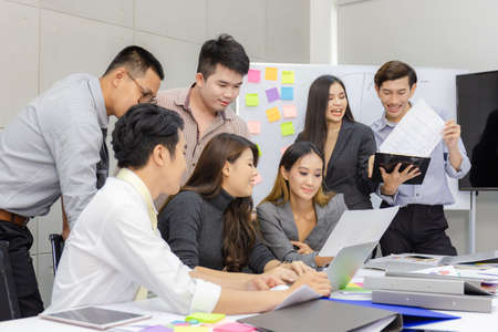 Selective focus of Success group of business people team meeting working with laptop in officeの写真素材