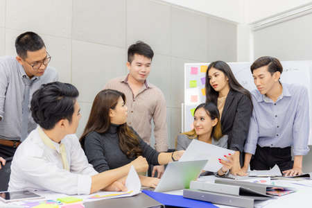 Selective focus of Success group of business people team meeting working with brainstorming in officeの写真素材