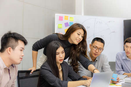 Selective focus of Success group of business people team meeting working with brainstorming in...