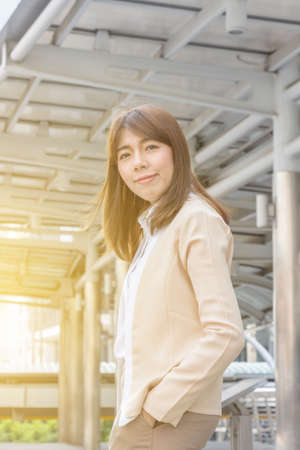 Happiness woman smiling and looking at cameraの写真素材