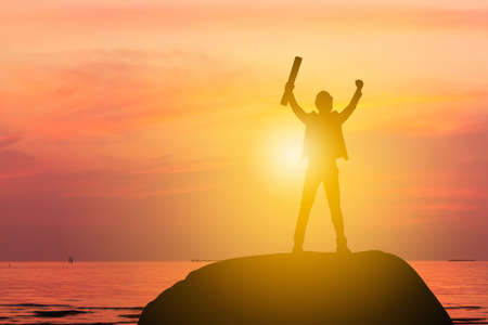 Success and Happiness concept, Business Engineer Man Celebrationの写真素材