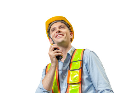 Foreman worker working with clipping path in factory warehouse, Manager man in warehouse, Warehouse worker checking inventory in warehouseの写真素材