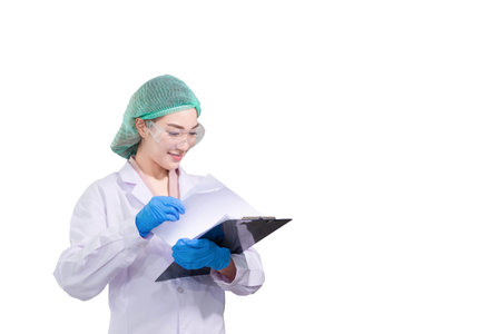 Female scientist with clipping path on white backgroundの写真素材