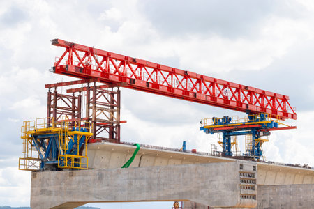Infrastructure construct concepts, Construction of a mass transit train line in progress with heavy...
