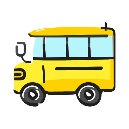 Yellow school bus clip art idea design for transportation to school, generative AIの素材