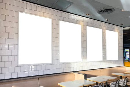 Mockup image of Blank billboard white screen posters for advertising, Set of 4 Blank photo frames...