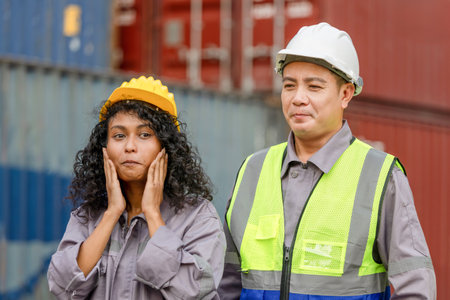 Portrait of Engineers at Shipping Container Yard, Engineer Team Working at Industry Containers Cargo