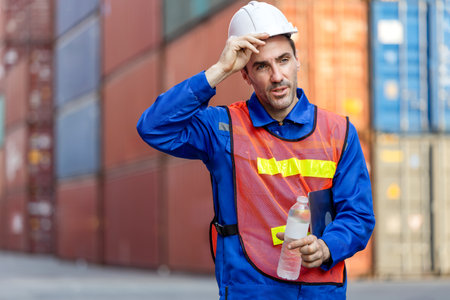 Worker man in hard hat with drinking water bottle, Construction worker drinking water from bottle