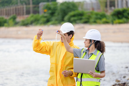 Scientists at Work in the Field, Environmental Scientists Collecting Water Samples for Analysis,...
