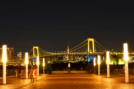New Year Eve, Skyline with Rainbow bridge and Tokyo tower at sunset in Odaiba, Tokyo Japanの写真素材