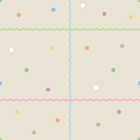 Seamless pattern with many colour circle shape and modern stripes, art background. Vector, illustration.のイラスト素材