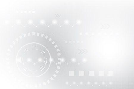 <p>Abstract white and gray geometric technology background with gear, line and arrow shape. Vector illustration.</p>のイラスト素材