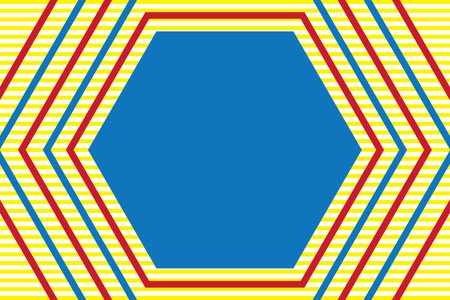 Primary colors background, blue, red, and yellow with hexagonal shape, straight line. Vector illustration.のイラスト素材