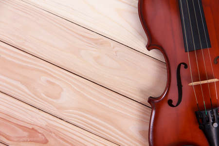 violin on wooden backgroundの写真素材
