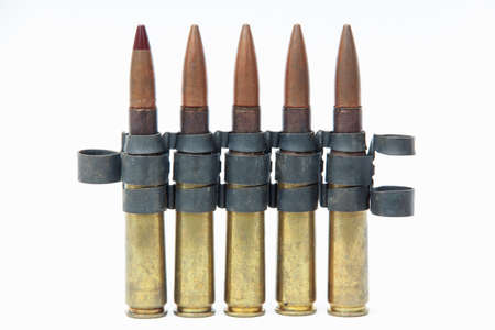 Rifle bullets on a white backgroundの写真素材