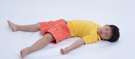 asian boy exhausted sleep injured coma fainting