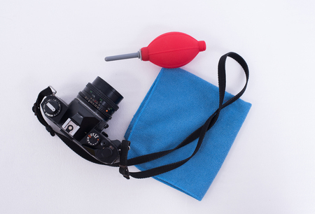 white set camera cloth blower microfiber clean care digital dirty professionalの写真素材