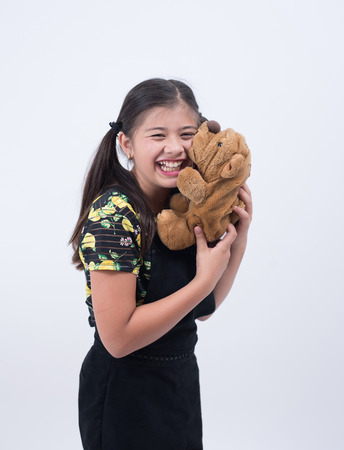 asian cute girl young kid happy smile portrait beautiful people female person fresh doll dog funの写真素材