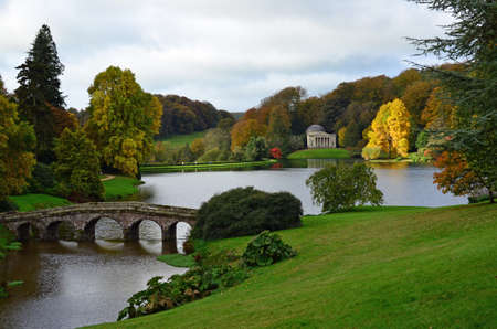 Formal garden in England during Autumn.