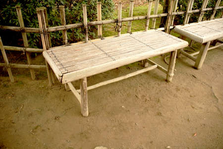 Bamboo Bench in the parkの写真素材