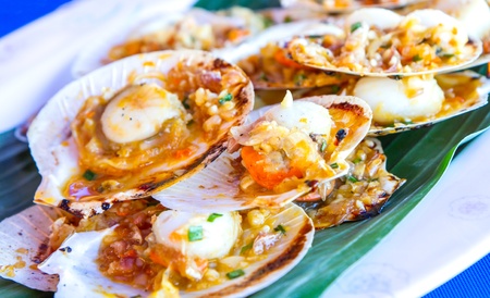 Scallops in the shell, cooked with Spices 