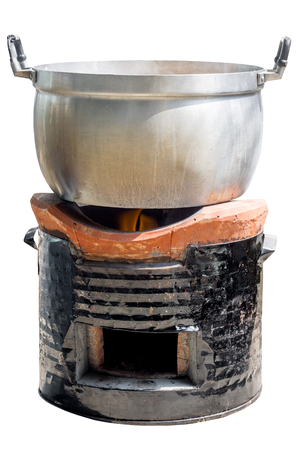 aluminum pot on traditional stoveの写真素材