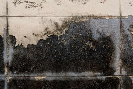 grunge old yellow paint cement wallの写真素材