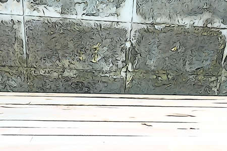 Empty wooden table over grunge cement wall with photo filter