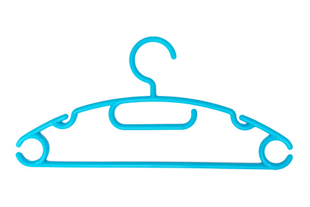 Blue Baby clothes hangers isolated on white backgroundの写真素材