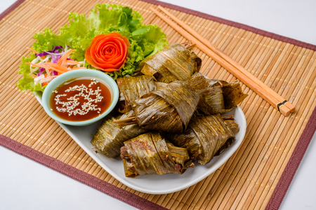 chicken fried Pandanus is delicious at restaurant in asiaの写真素材