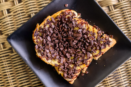 Bread with chocolate toppingの写真素材