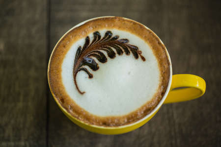 Mocha coffee with hot milk in coffee beautiful makeup.の写真素材