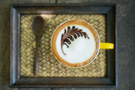 Mocha coffee with hot milk in coffee beautiful makeup.の写真素材