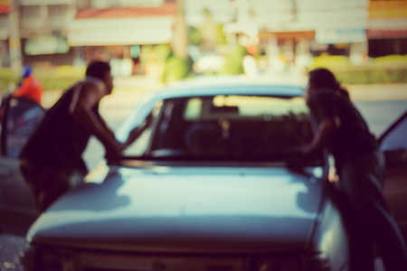 blur It is clear glass repair or auto accident on the road.の写真素材