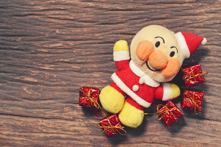 Christmas xmas vintage decoration on the wooden backgroundの写真素材