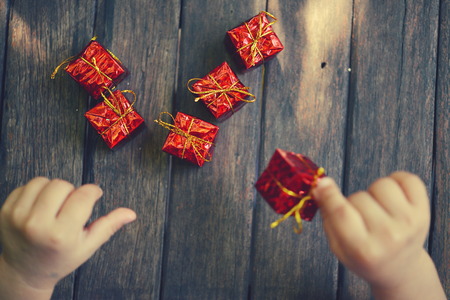 Christmas xmas vintage decoration on the wooden backgroundの写真素材