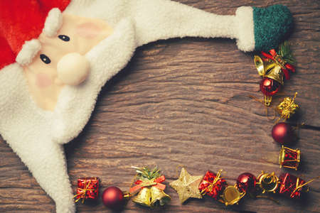 Christmas xmas vintage decoration on the wooden backgroundの写真素材
