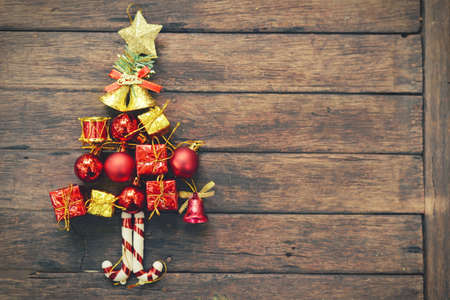 Christmas xmas vintage decoration on the wooden backgroundの写真素材